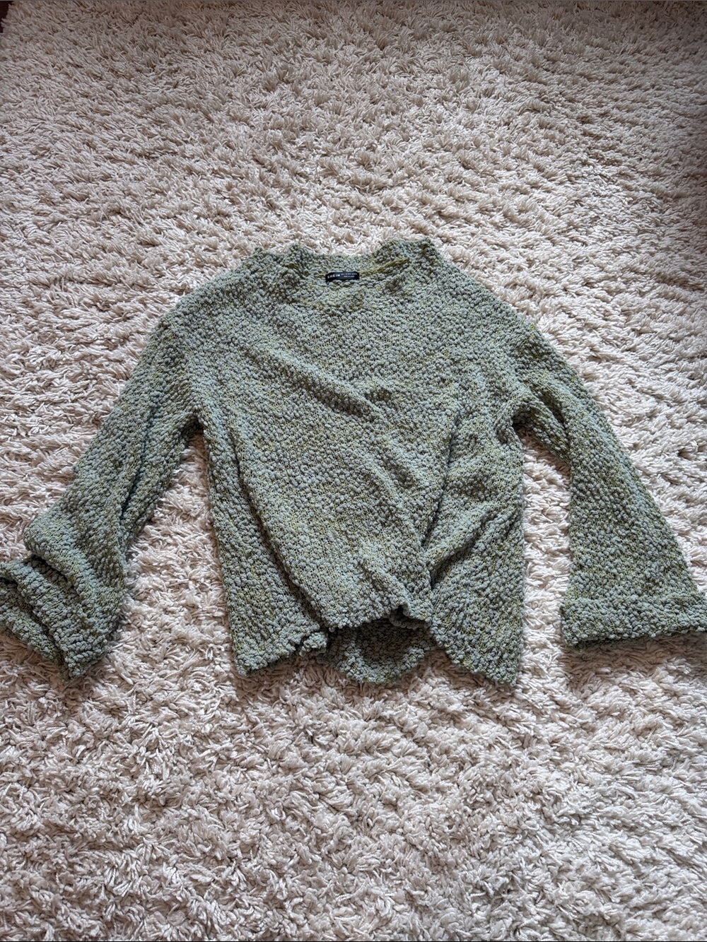 SHEIN Olive Textured Knit Cropped Sweater